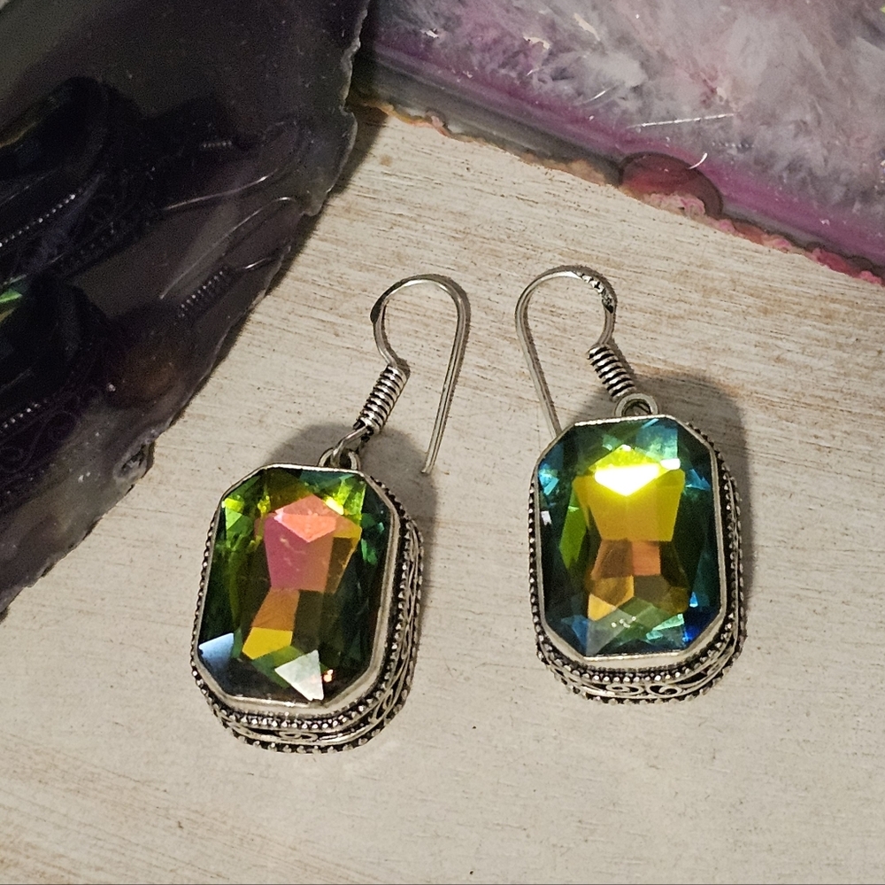 Mystic Topaz 1.5" drop dangle Earrings